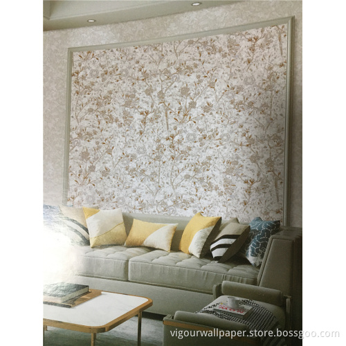 golden flower pvc wallpaper with Non-Woven back